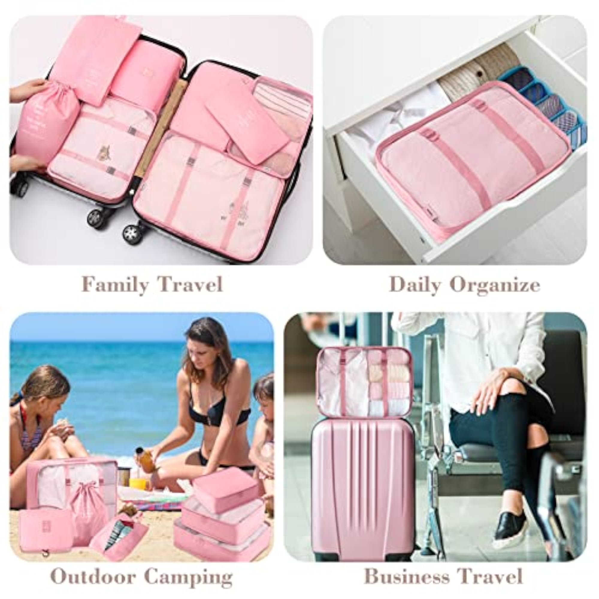 8pc Travel Packing Cubes Set with Toiletries Bag