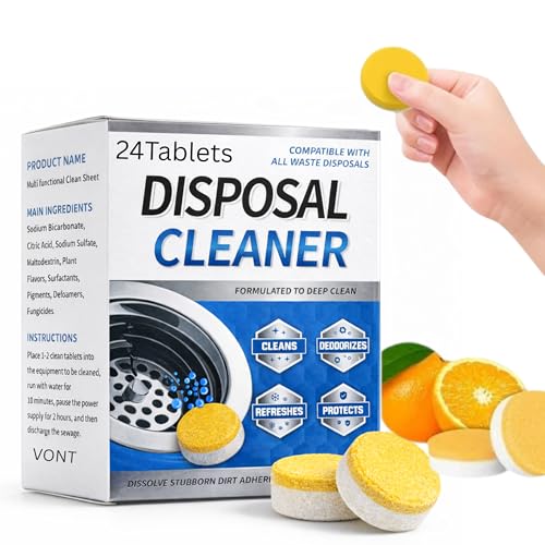 Image of VONT Yellow Bubble Tablets for Deep Cleaning | Multi-Use Foaming Tablets for Kitchen Sink, Drain, Pipes & Disposal | Helps Remove Residue & Refreshes with Active Foam | 24 Pack