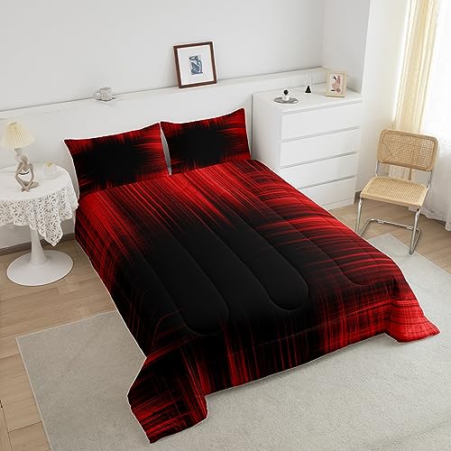Image of Feelyou Red and Black Bedding Set Kids Toddler King, Geometric Artistic Smear Comforter Set Abstract Graffiti Art Comforter Modern Geometric Duvet Set Durable Quilt Set