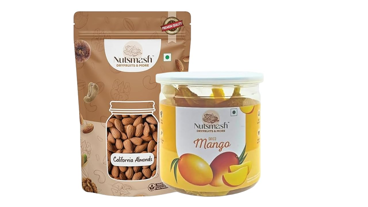 Nutsmash Healthy Combo of and California Almonds - 200G and Dried Mango Slices - 200G