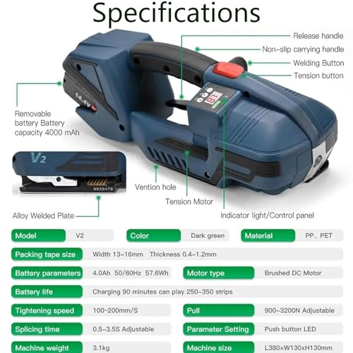 Machine de cerclage électrique – Outil de cerclage automatique portable pour sangles en plastique PP/PET, kit de tendeur d'emballage portable avec piles