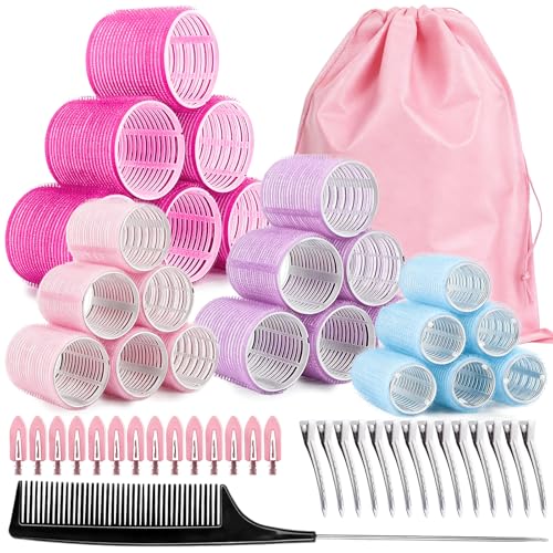 Image of Zefphxs 54 PCS Hair Rollers with Clips, Black Rollers for Hair, Jumbo Large Medium Small Hair Curlers Rollers for Long Medium Short Thick Fine Hair DIY Hairdressing (Multicolor)