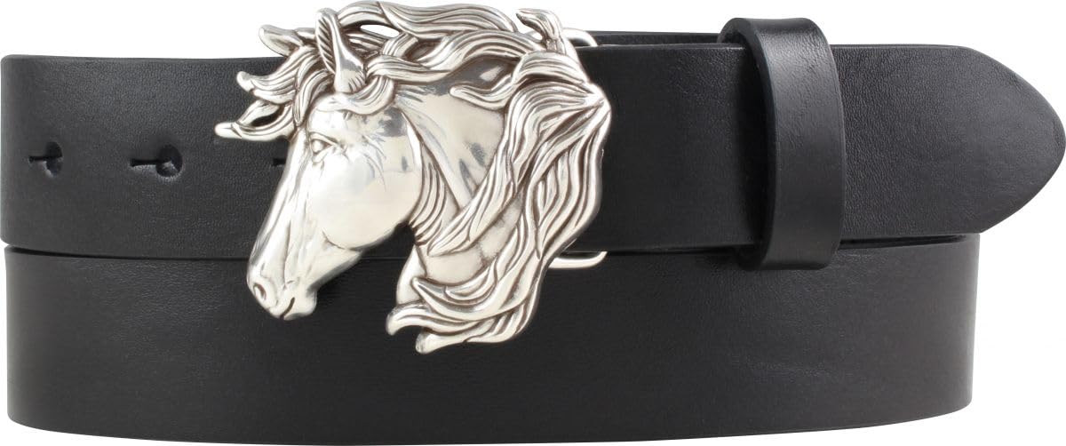 BELTINGER Ceinture pour cavalier avec boucle de ceinture tête de cheval en cuir de vache pleine fleur 3 cm | Ceinture pour cavalier 30mm pour pantalon d'équitation | Ceinture pour cavalière