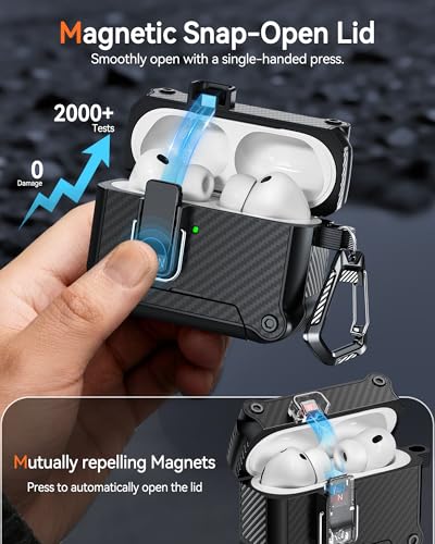 Image of Dual Safety Lock for AirPods Pro 3 Case 2025, Compatible with MagSafe - Designed with Automatic Switch and Phone Stand, Includes a Cleaner & Keychain - Rugged Tough Hard Shell
