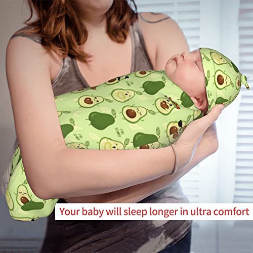 Image of Cute Avocado Newborn Swaddle Blanket with Hat Sets Newborn Receiving Blanket for Boy Girl Swaddle Sack Shower Infant Gift