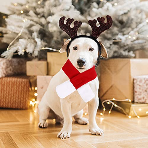 KungFu Mall Hundeweihnachtsoutfit Kleines Hundekostüm Weihnachten Rentier Geweih Mütze & Schal Weihnachten Rot Kostüm Anzug Haustier Weihnachtskostüm