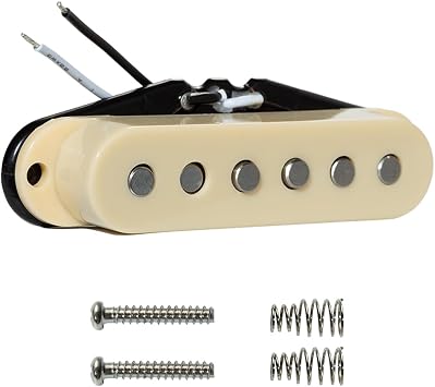 ST Staggered Single Coil Pickup, Alnico 5, Neck 5.6K, Cream | 50mm PVC Pickup Bobbin Plate for Vintage Strat Style Electric Guitar