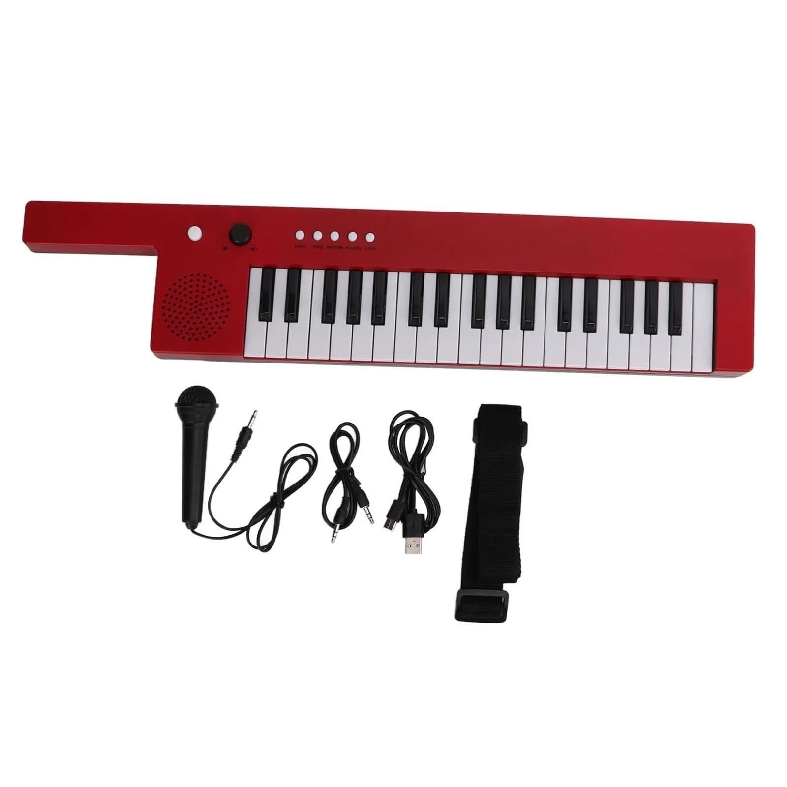 Gitara 37 Klawiszowa Pianino Elektroniczne Z Paskiem Na Ramię I Mikrofonem Muzyka Dla Początkujących(Red)