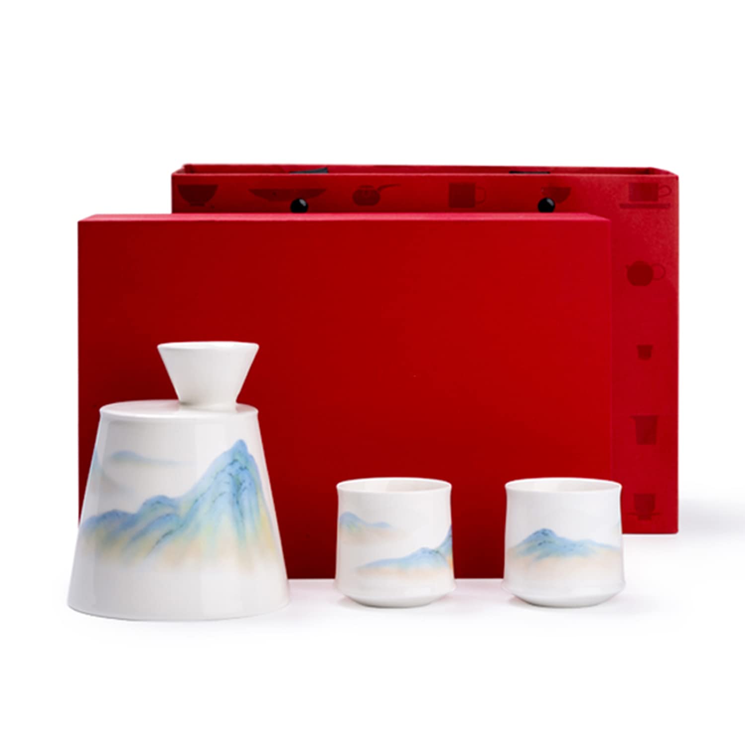 Juego de sake de cerámica artesanal ZEMMAL con patrón pintado a mano