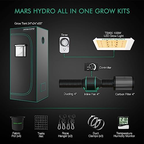 MARS HYDRO 2x2 Grow Tent Kit for New Grower TS600 LED Grow Light Full Spectrum Indoor Grow Kit 24 MARS HYDRO 2x2 Grow Tent Kit for New Grower TS600 LED Grow Light Full Spectrum Indoor Grow Kit 24