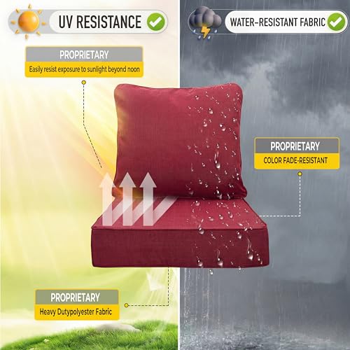 Image of Art Leon Waterproof Outdoor Seat Cushion 24 inchx 24 inch 30D High Density Foam Patio Chair Cushions with Non-Slip Backing Patio Cushions for Patio Furniture Porch Swing Garden Bench Camping Stadium Red