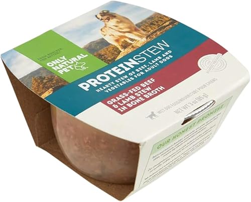 Only Natural Pet Protein Stew - Comida húmeda completa y equilibrada para perros, hecha con carne real, carne de res y cordero, 3 onzas