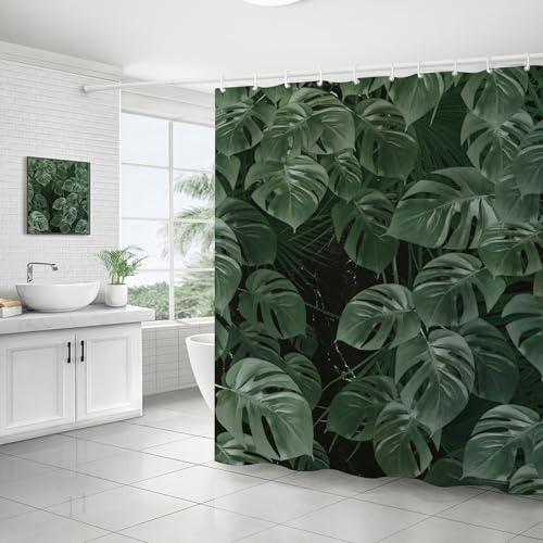 FAIRYGATE Anti Mould Shower Curtain Rainforest Shower Curtains Tropical Jungle Forest Palm Leaf Green Plant Bathroom Decor Fabric Curtains with Hooks B8022
