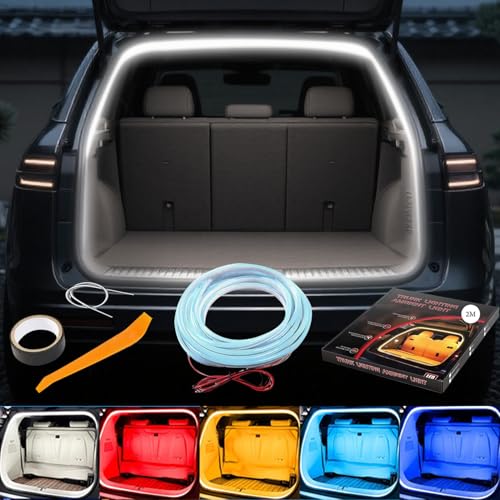 アンビエントライト車 ルームランプ 車内 【2025新モデル】トランクライト LEDテープ 高輝度 雰囲気 車内装飾用 カット可能 サイズ調節可能 埋め込み 防水 取付簡単 車のトランク用(自動点消灯 ホワイト 2m)