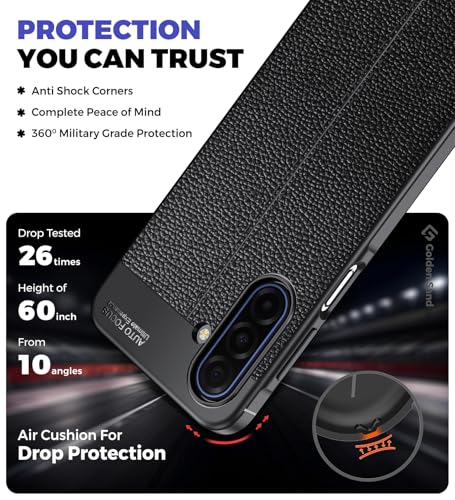 Image of Golden Sand Vegan Leather Back Cover Case for Samsung Galaxy A17 5G, Samsung Galaxy M17 5G - Leather Textured, Slim Fit, Military Grade Protection, (Midnight Black, TPU)