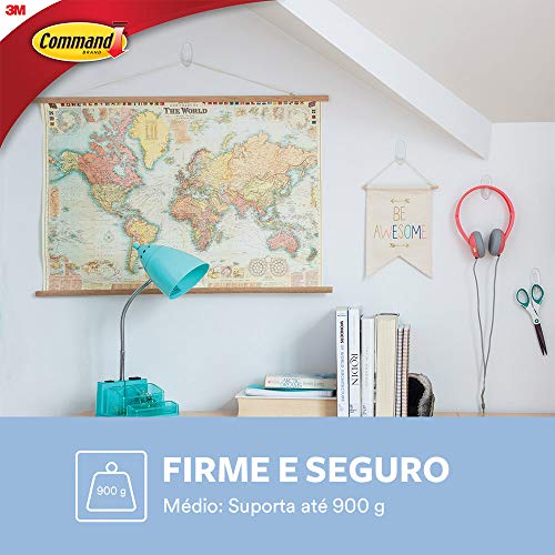 Command, 3M, Gancho, Adesivo Removível sem Estragos, Transparente, Médio, 2 Unidades
