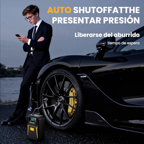 Inflador Ruedas Coche - Compresor Aire Portatil 12V DC, Compresor Aire Coche 150PSI con Linterna - para Coches/Motos/Bicicletas/SOS Emergencia, Presión Preestablecida y Apagado Automático - imagen 3