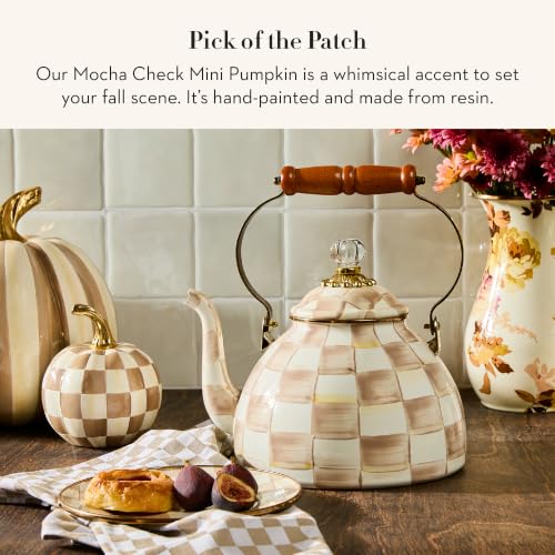 Image of MACKENZIE-CHILDS Resin Pumpkin, Mini, Brown-and-White Mocha Check