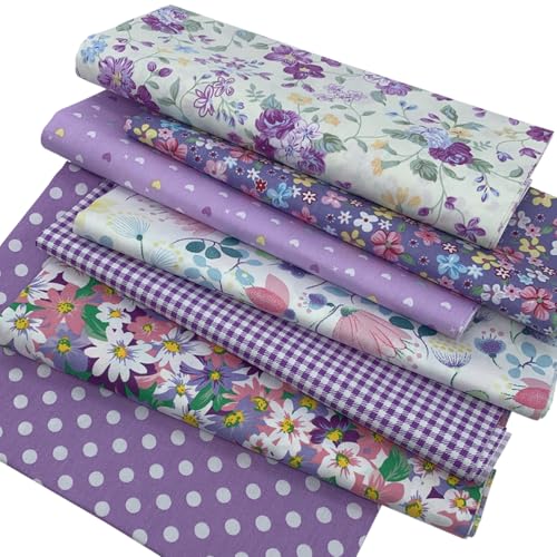 EDGEAM Lot de 7 Tissus en Coton 50x45 cm Couture Tissu Coton pour Patchwork DIY Couture Artisanat (Violet)