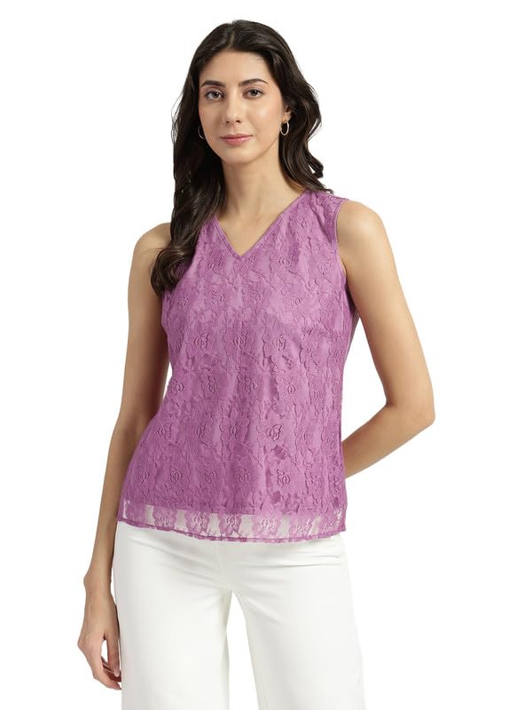 fablestreet V Neck Lace Top - Purple-picture-30