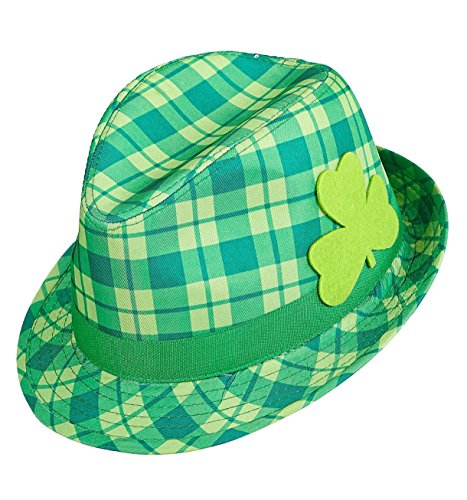 W WIDMANN MILANO Party Fashion - 14352 - Sombrero Fedora Día de San Patricio con trébol irlandés, Irlanda, sombrero, tocado, accesorio, fiesta temática, carnaval
