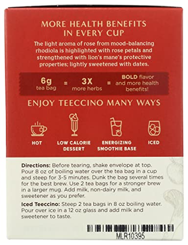 Teeccino Caffeine-Free Mushroom Adaptogenic Herbal Tea - Lion’s Mane Rhodiola Tea - Rose, 3x More Herbs than Regular Teas, Lightly Sweet from Dates & Figs, Chicory Prebiotic - 10 Tea Bags - Image 5