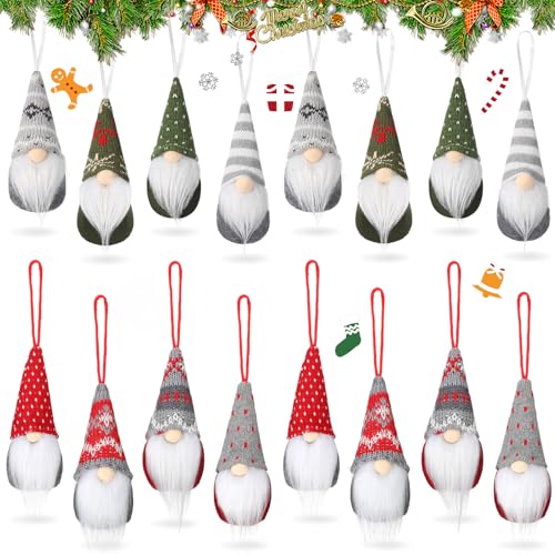 Skylety Christmas Ornaments Doll Christmas Tree Hanging Ornaments Handmade Swedish Tomte Decorations Plush Scandinavian Santa Hanging Dolls for Christmas Holiday Party Decorations(16 Pieces)