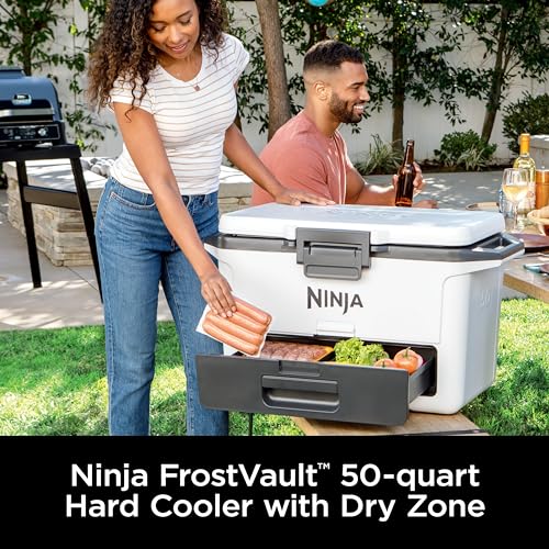 Image of Ninja FB151WH FrostVault 50qt Hard Cooler with Dry Zone, Integrated Fridge-Temp Dry Storage Drawer, Premium Heavy-Duty Insulated Cooler, Keeps Ice for Days, Cloud White