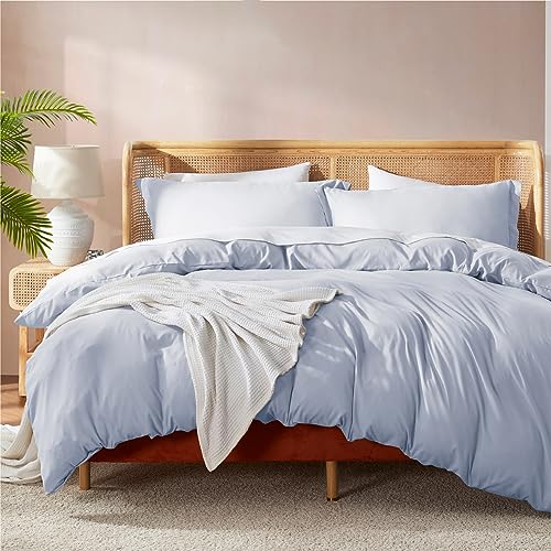 Nestl California King Duvet Cover Set with Comforter Insert - Ice Blue 4 Piece 104x98 Duvet Cover & 2 Pillow Shams with White Quilted Down Alternative Comforter, Ultra Soft, All Season
