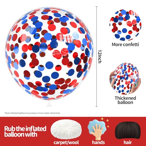 Image of VHUWE Red Blue Confetti Balloons 25 Pcs, 12 Inch Thickened Clear Latex Balloon with Confetti Inside for Birthday Party Baby Shower Graduation Anniversary Engagement Decorations Supplies