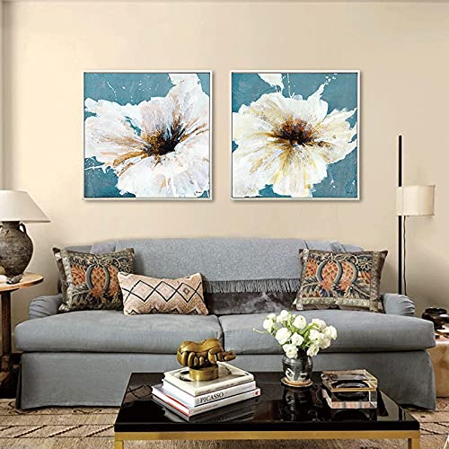 Fleur image flottant sur la mer peinture abstraite diptyque géant 60x60cm décoration salon moderne