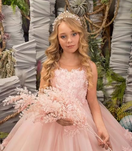 Tulle Flower Girl Dress for Wedding Floral Applique Pageant Ball Gown Dress for Girls Princess Party Dress4