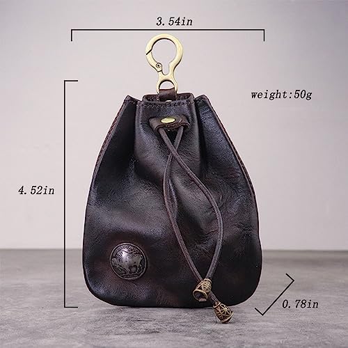 1PCS Leather Coin Pouch Drawstring First Layer Cowhide Coin Pouch Leather Coin Pouch Men Coin Pouch for Men and Women (Coffee color)2