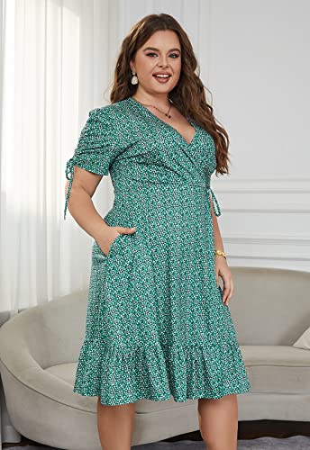 Image of Keluummi Plus Size Summer Wedding Guest Midi Dresses for Curvy Women, Floral V Neck Party Sundress