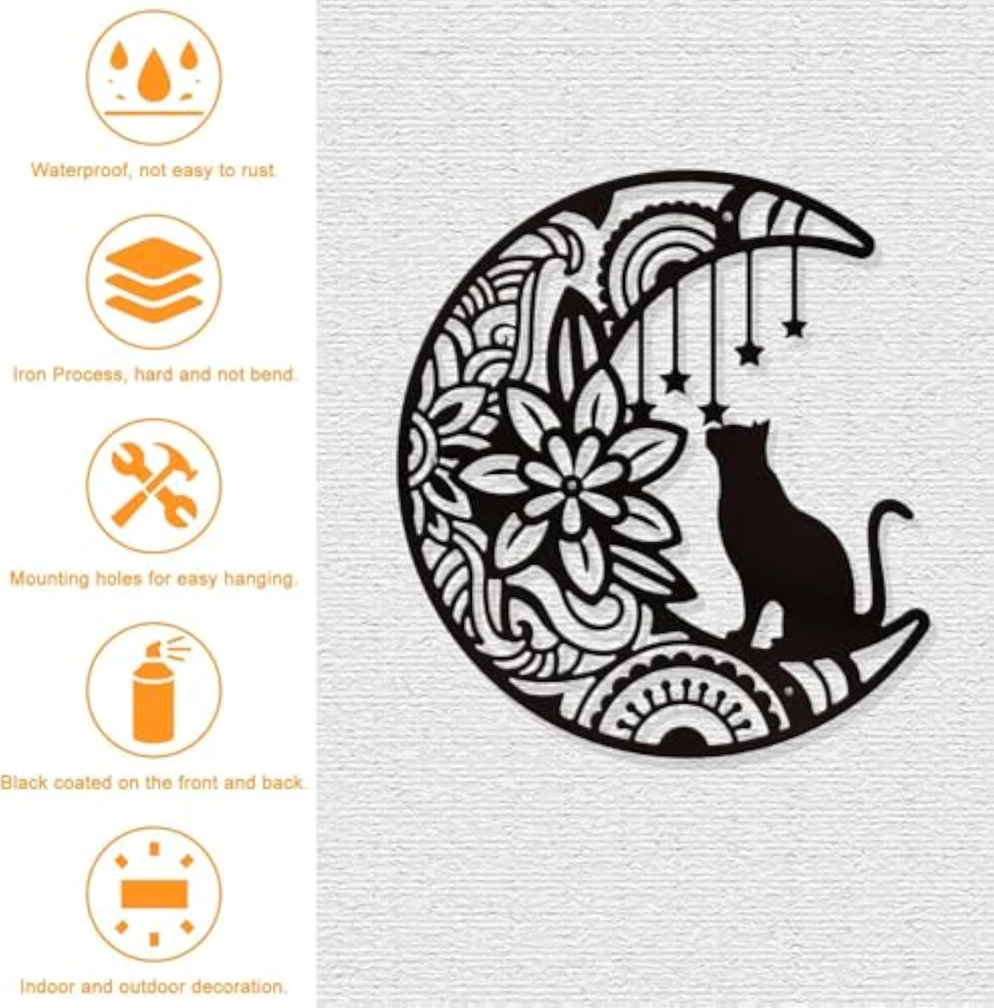 Mandala Moon and Cat Metal Wall Art Decor