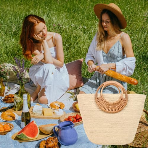 Cute Tote Bag for Lunch&Grocery Resuable Straw Bags Shopper Handbag with Top Handle Beach Travel Shopping Picnic2