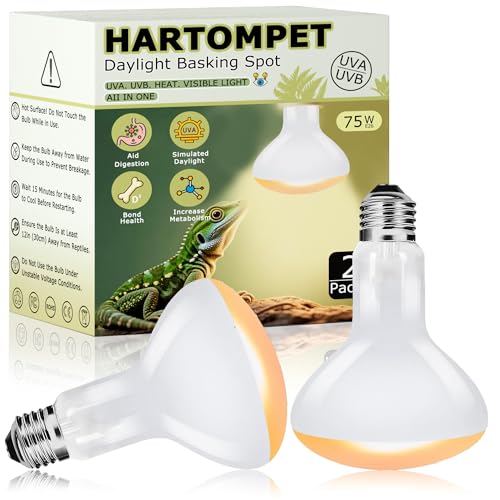 Image of 75W Reptile Heat Lamp Bulbs, 2.5 Inch UVA Amphibian Basking Spot Light for Bearded Dragon, Lizard, Tortoise & Chicks - Simulated Sunlight, Daylight Bulb for Aquariums and Tanks | 2 Pack