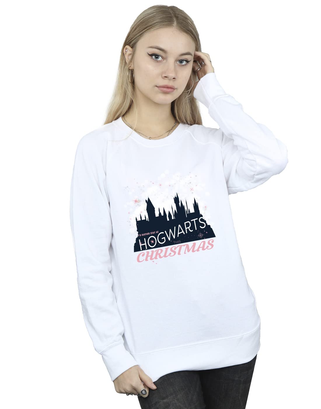 Harry Potter Women's Hogwarts Christmas Sweatshirt White Large