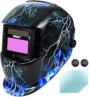 Yorbay® Solar Automatisch verdunkelnd Schweißhelm Schweißmaske mit 5 Stück Ersatzgläser, Schleif-Funktion (Skull, Lightning) (Mehrweg)