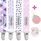 Pacifier Clip by Dodo Babies Pack of 4 + Pacifier Case, Premium Quality for Girls Modern Designs Universal Holder Leash for Pacifiers, Teething Toy or Soothie, Baby Shower Gift Set