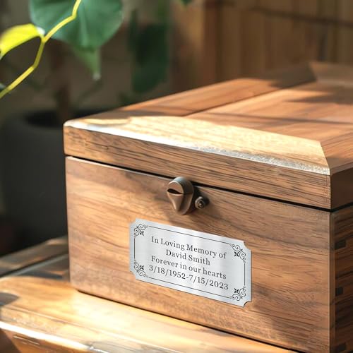 Image of Engraved Name Plates, 2 inch x 4 inch Personalized Name Plate, Trophy Plates Engraved, Brass Plaque, Custom Name Plate for Urn, Brass Name Plates with Adhesive Backing(Silver, 2x4 in)