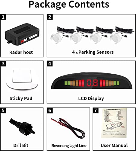 Image of AUTO SNAP Car Reverse Backup Radar System Auto Radar Detectors LED Display 4-Sensor Parking Radar Kit Backup with Sound Warning Color White, Set of 4