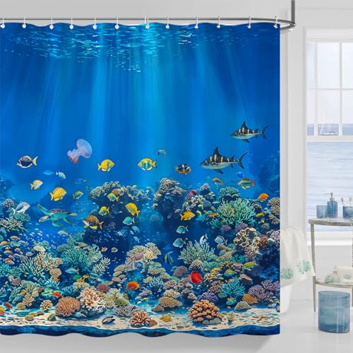 Spenlife Ocean Coral Reef Shower Curtain Set Underwater Sea Life
