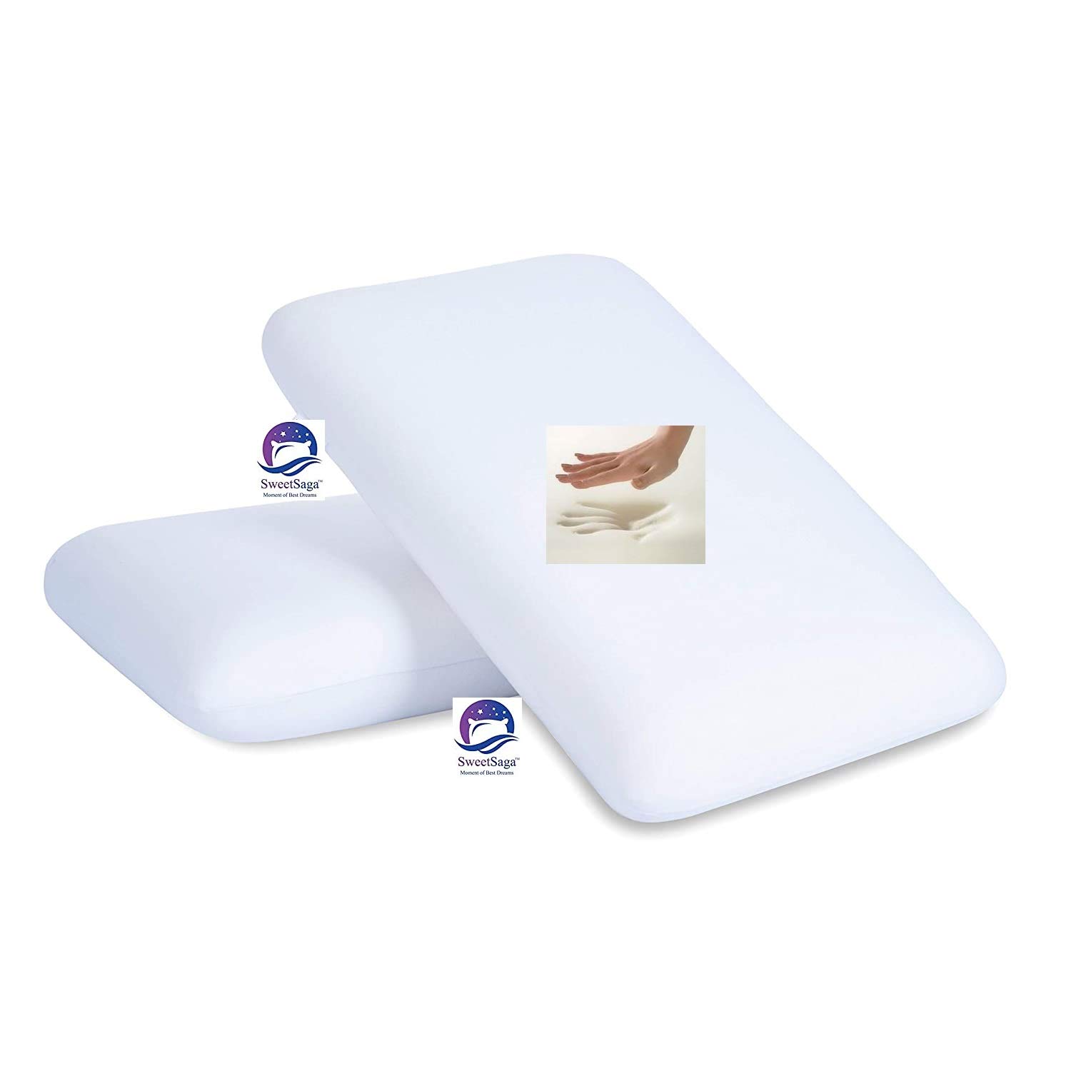 Memory Foam Orthopedic Bed Pillow for Sleeping/Seating & Neck Pain Relief Suitable for Back Sleeper, Side Sleeper & Stomach Sleeper with White Cover – 2 (22″ L x 15″ W x 4″ H)