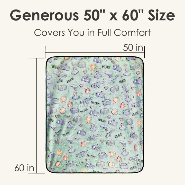 Glow in The Dark Gaming Throw Blanket for Kids, Ultra-Soft Fleece Gamer Blanket with Glow Dark Icons, Cozy Lightweight Flannel Blanket for Boys Girls Bedroom, Couch & Travel (Green, 50”x60”) - Image 7
