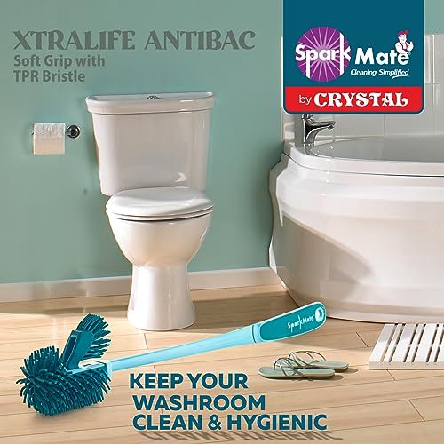 Image of Sparkmate By Crystal Twin Side Silicone Toilet Brush with TPR Bristles | Antibacterial Brush | Aqua Green| Xtralife