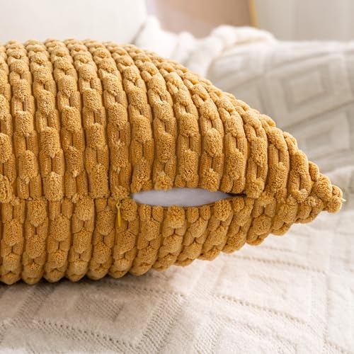 Set of 4 Mustard Yellow Decorative Throw Pillow Covers 22x22 Inch Corduroy Pillow Covers for Bed Couch Sofa Living Room Soft Square Cushion Cases