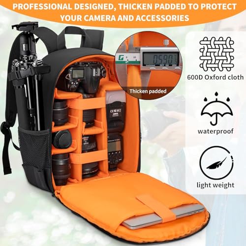 Mochila para cámara DSLR con cubierta impermeable, negro naranja miniatura 5