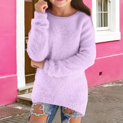 Girls Fall Sweaters Long Sleeve Round Neck Solid Pullovers Casual Loose Lightweight Winter Cozy Tops2