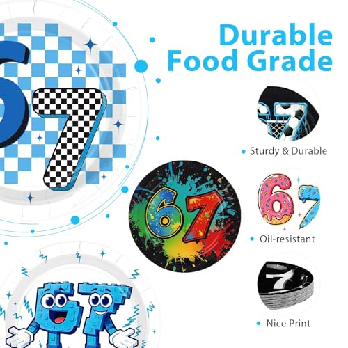 Image of 60Pcs Funny 6 7 Paper Plates 7 inch Heavy Duty Six Seven Theme Plates | I Was 6 Now I'm 7 Meme Disposable Dessert Cake Platters for Boys Girls 6-7 Year Old Birthday Party Supplies Decorations